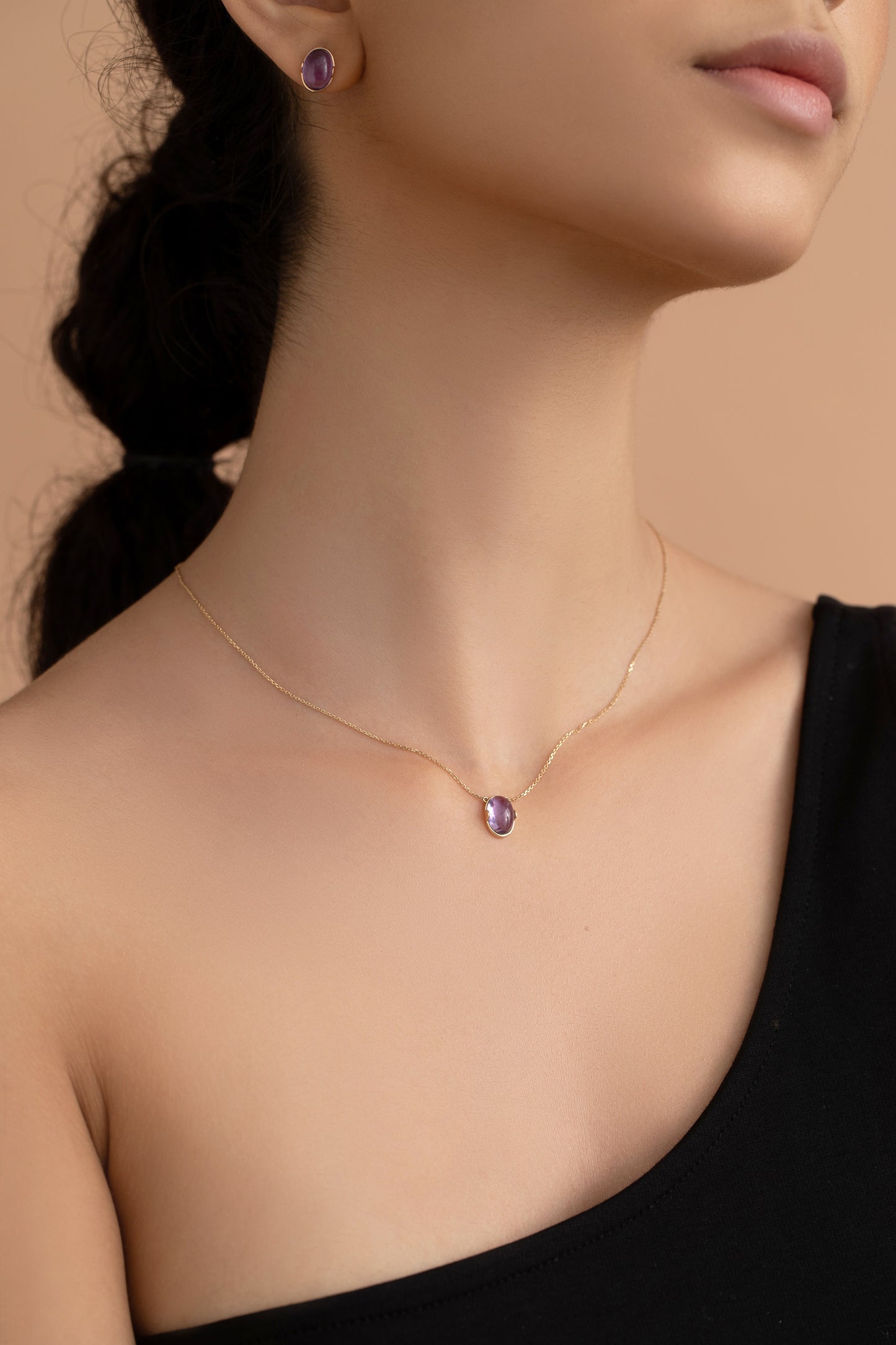 Origin Amethyst 14K Solid Yellow Gold Necklace