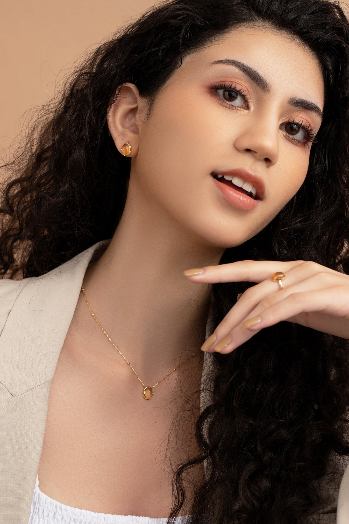 Origin Citrine 14K Solid Yellow Gold Stud Earrings