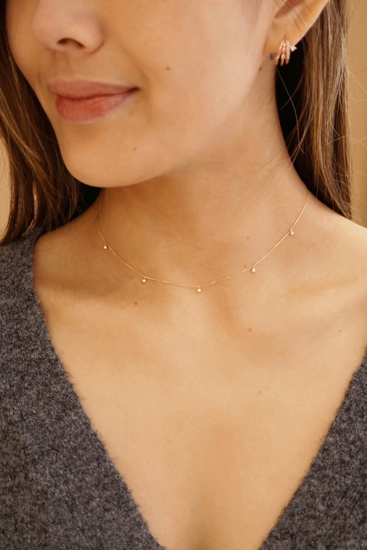 Avery Dangling Diamonds 14K Solid Gold Necklace