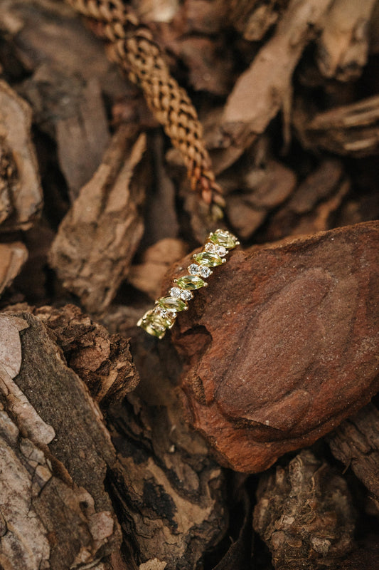 Nadine Peridot with Sapphire 14K Solid Gold Ring