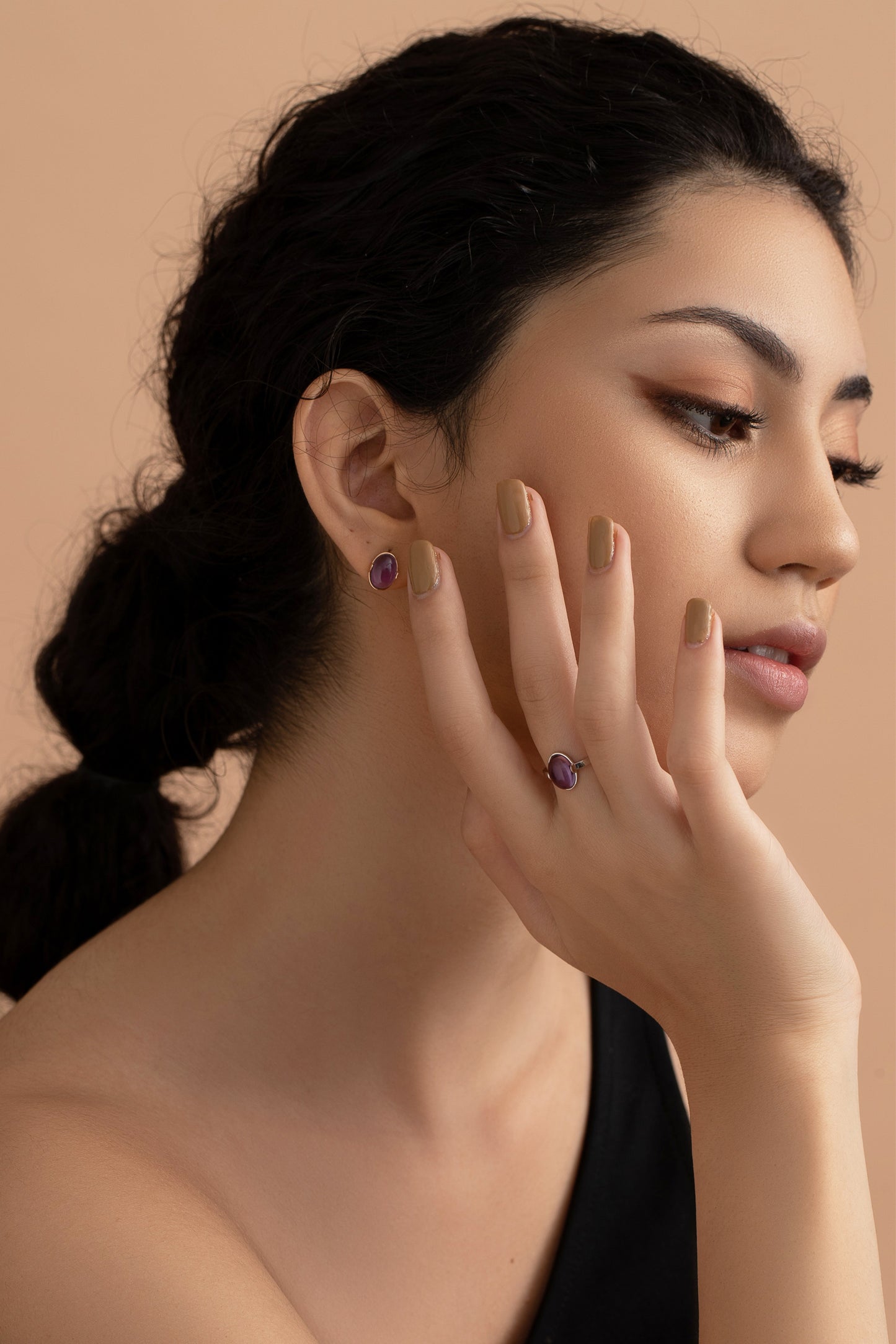 Origin Amethyst 14K Solid Rose Gold Stud Earrings