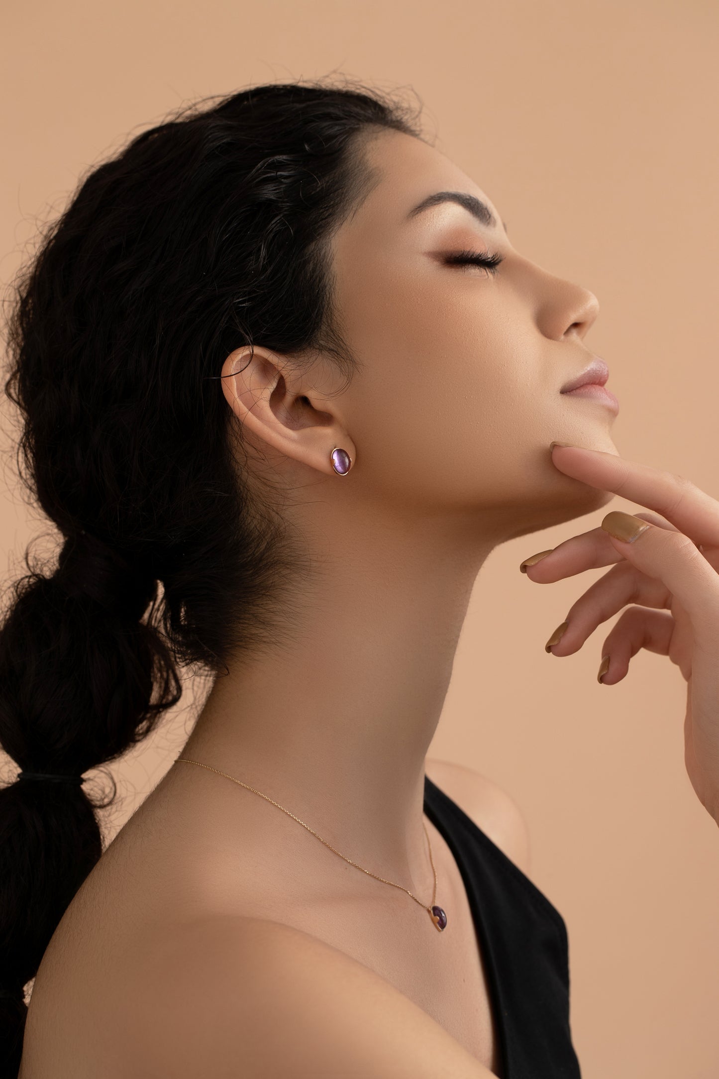 Origin Amethyst 14K Solid Rose Gold Stud Earrings