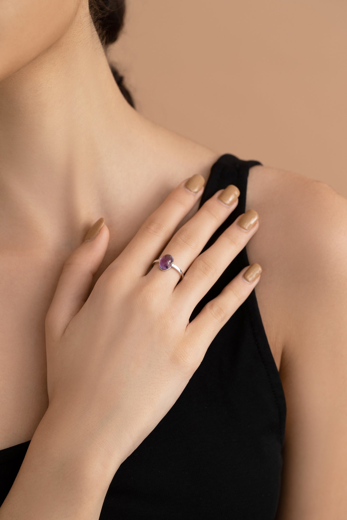 Origin Amethyst 14K Solid White Gold Ring