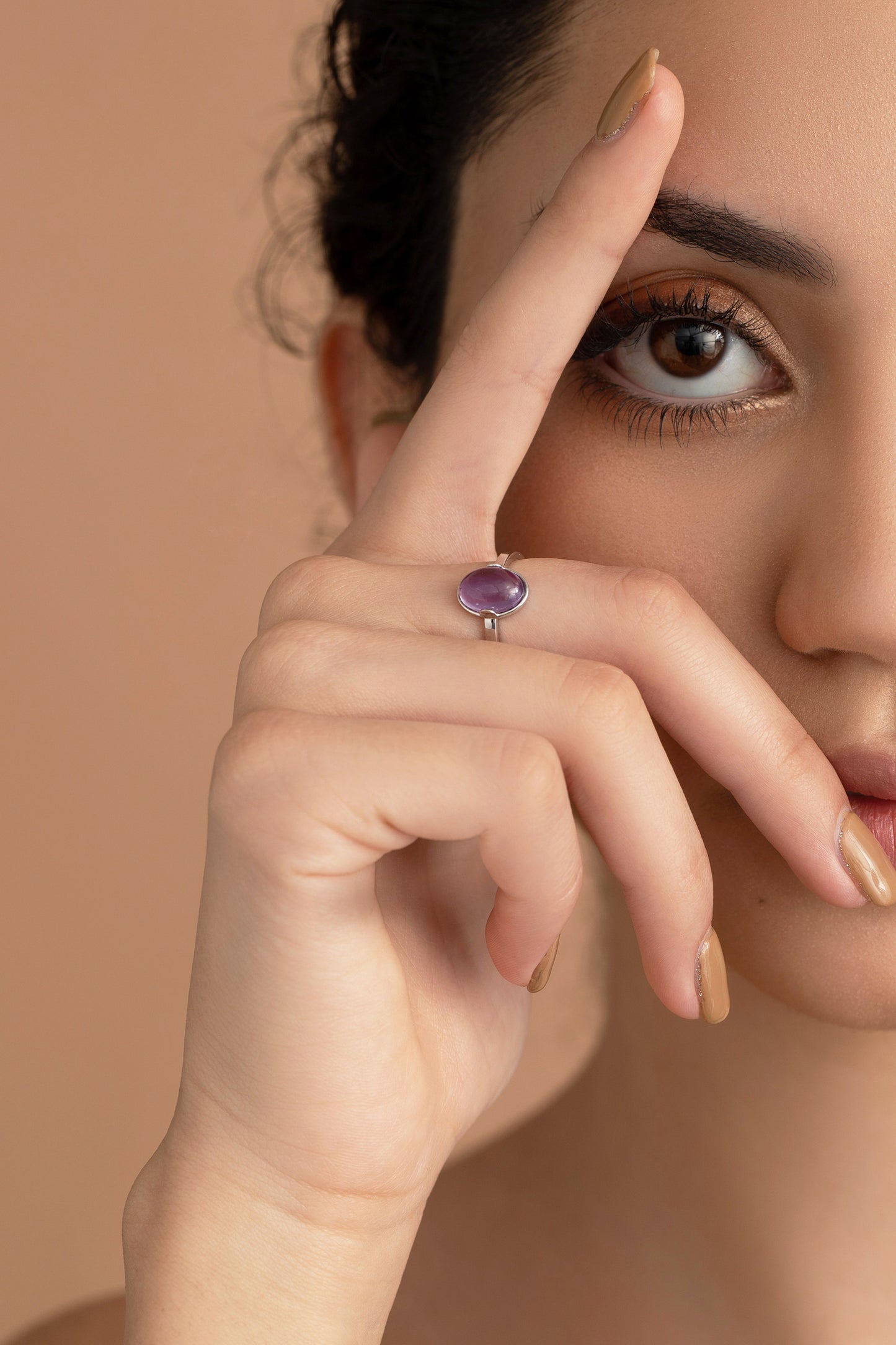 Origin Amethyst 14K Solid White Gold Ring