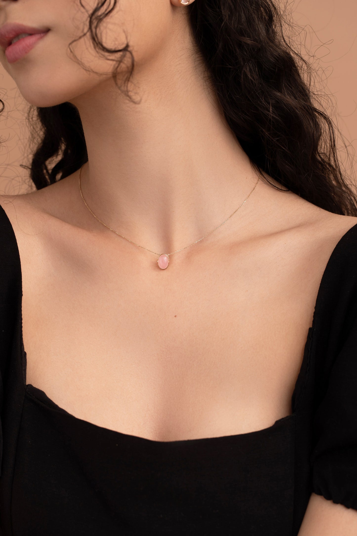 Origin Rose Quartz 14K Solid Rose Gold Necklace