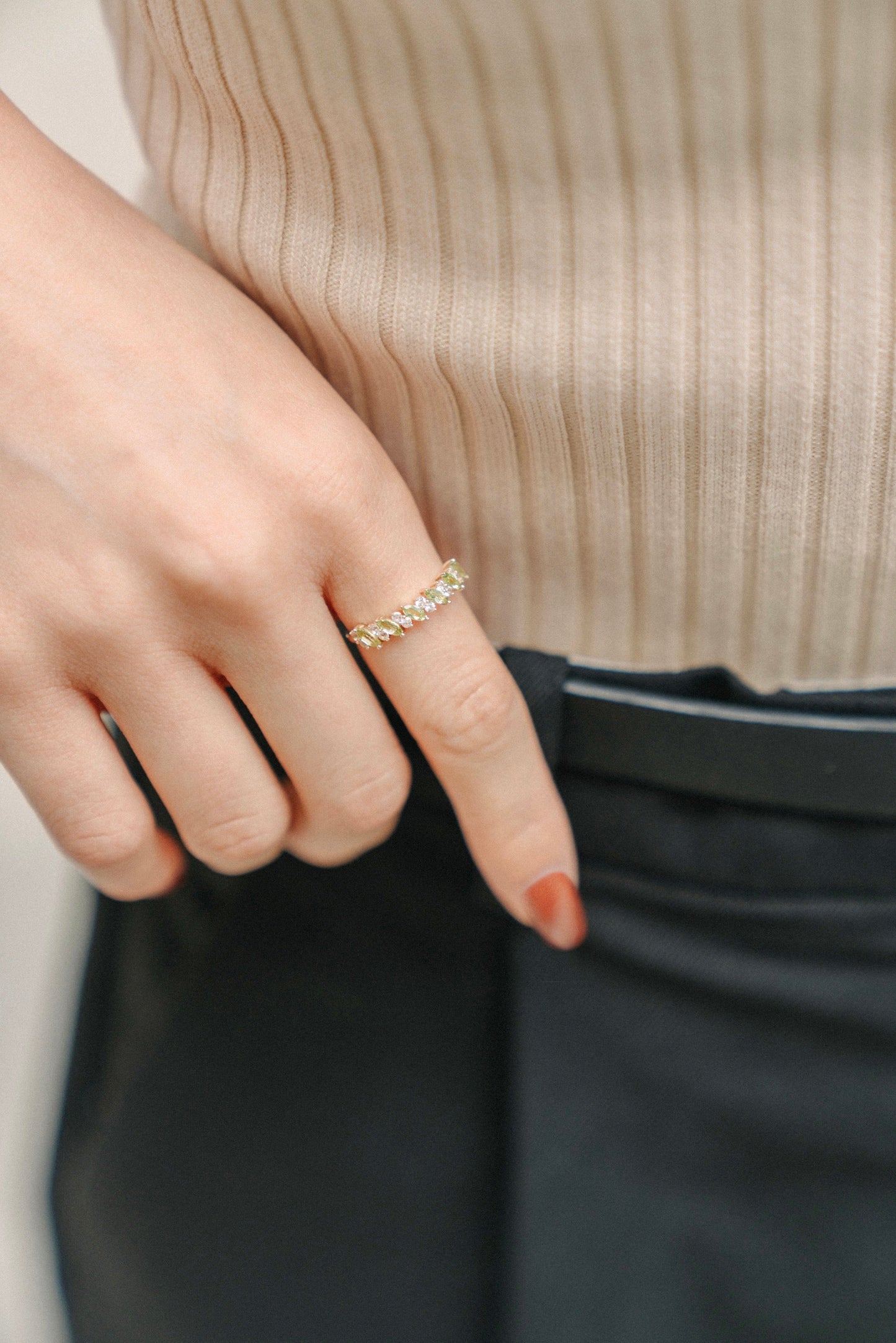 Nadine Peridot with Sapphire 14K Solid Gold Ring
