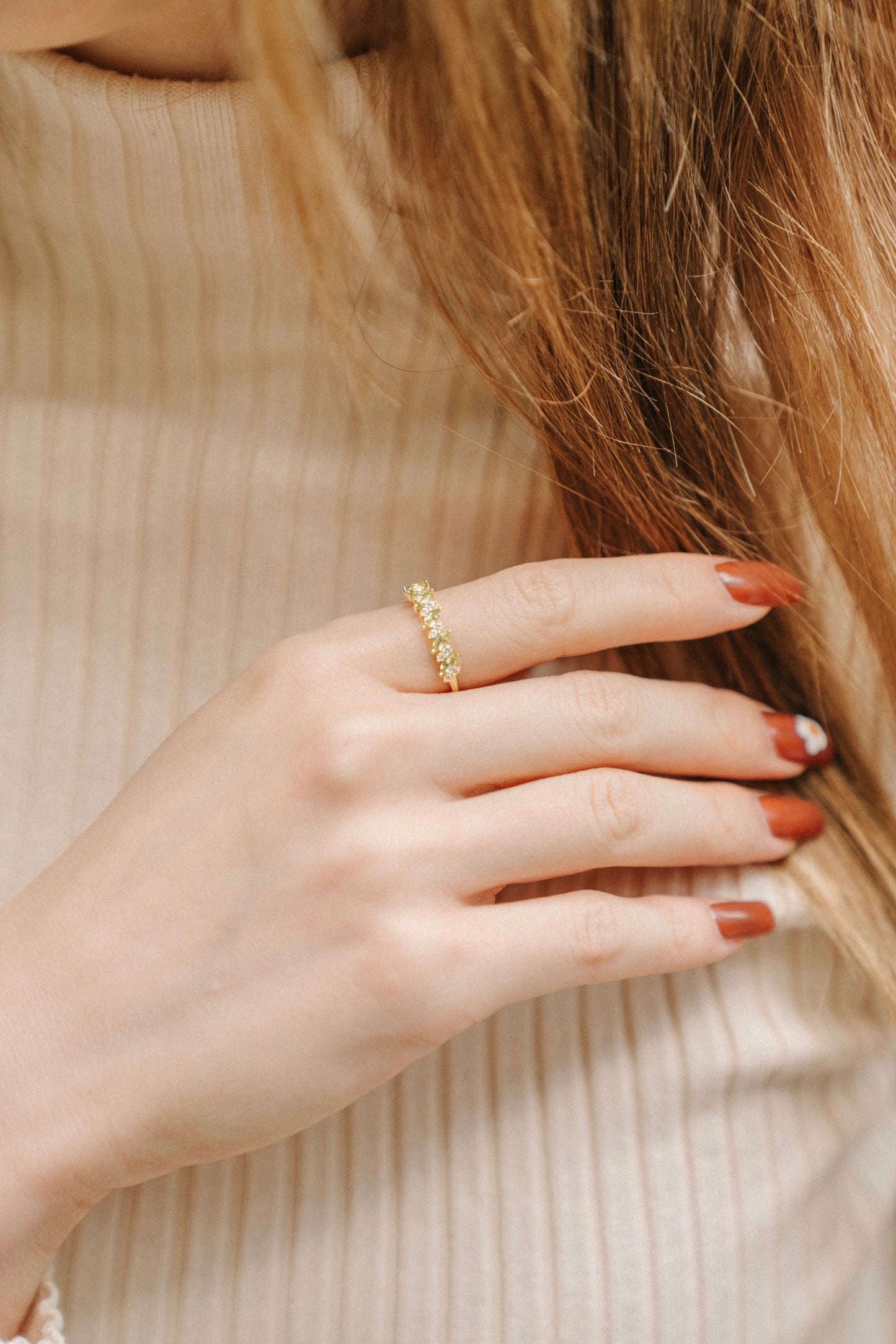 Nadine Peridot with Sapphire 14K Solid Gold Ring