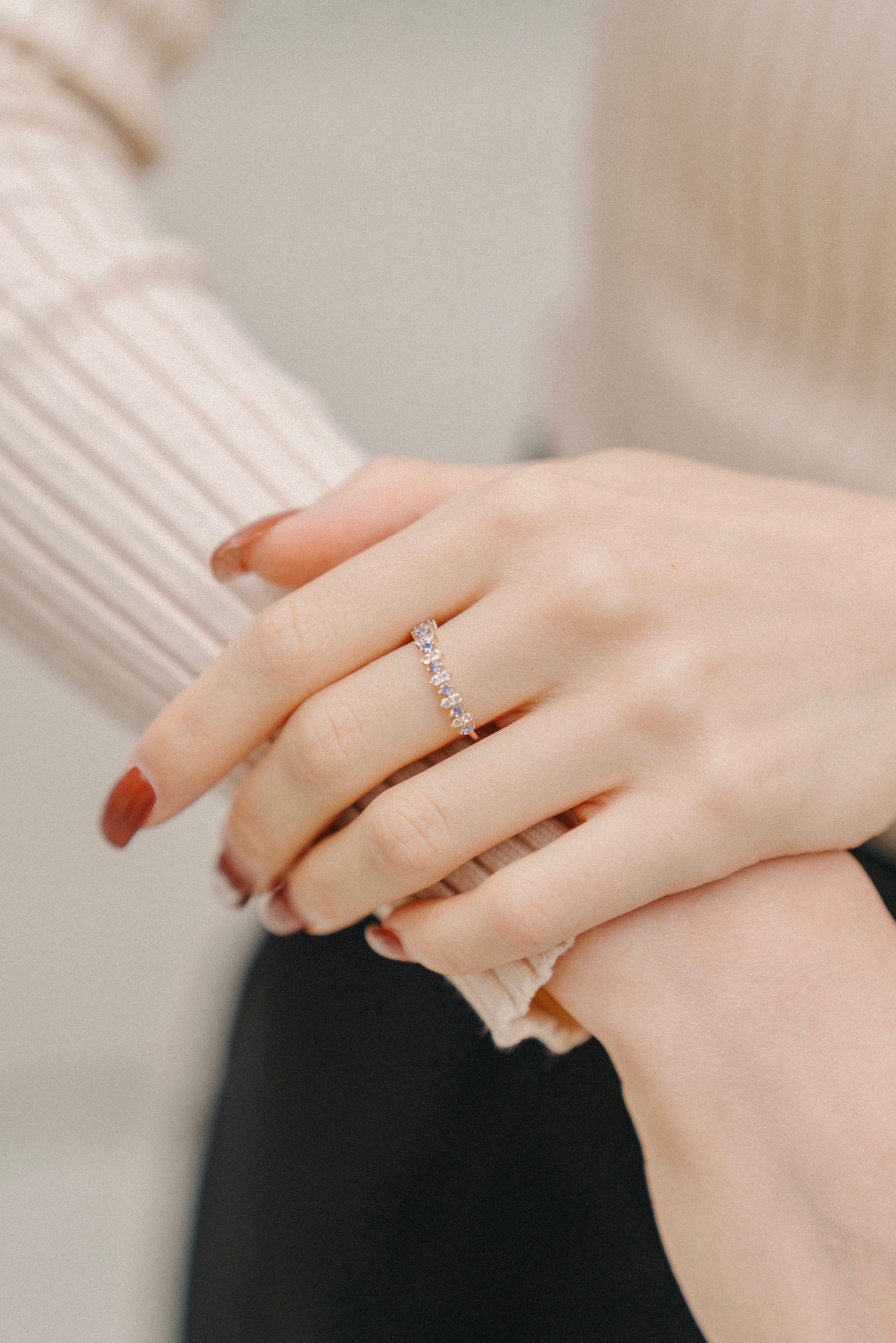 Laurel Tanzanite with Sapphire 14K Solid Gold Ring