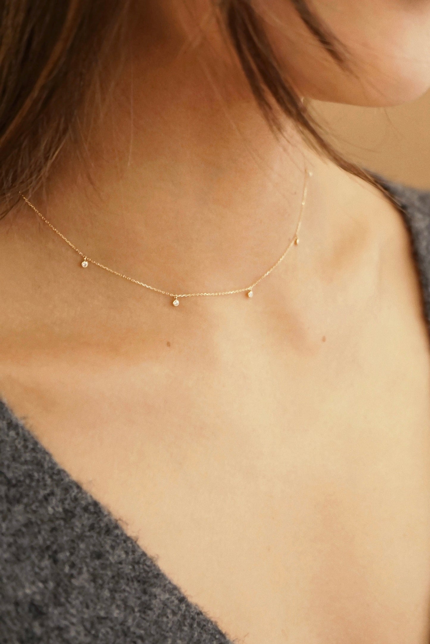Avery Dangling Diamonds 14K Solid Gold Necklace